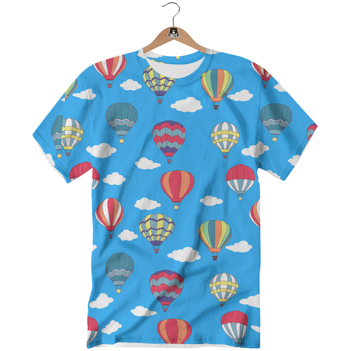 Blue Hot Air Balloon Print Pattern T-Shirt-grizzshop