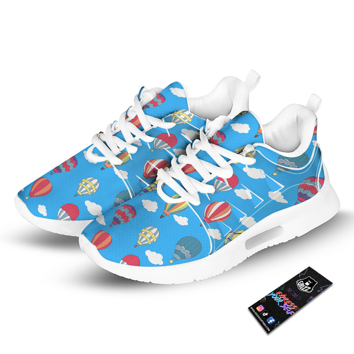 Blue Hot Air Balloon Print Pattern Tennis Shoes-grizzshop