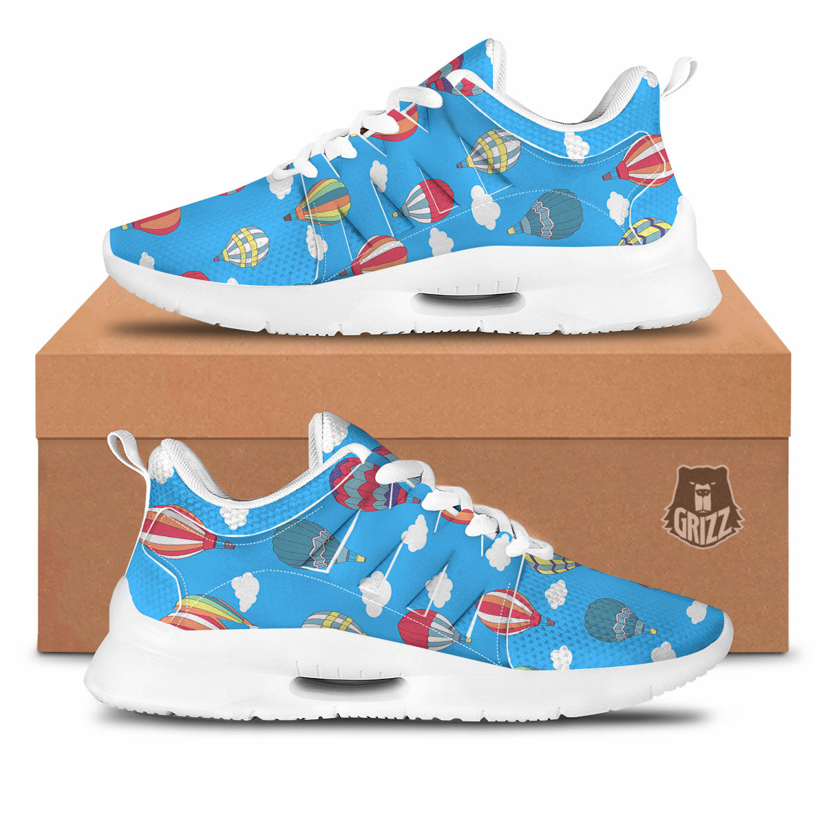 Blue Hot Air Balloon Print Pattern Tennis Shoes-grizzshop