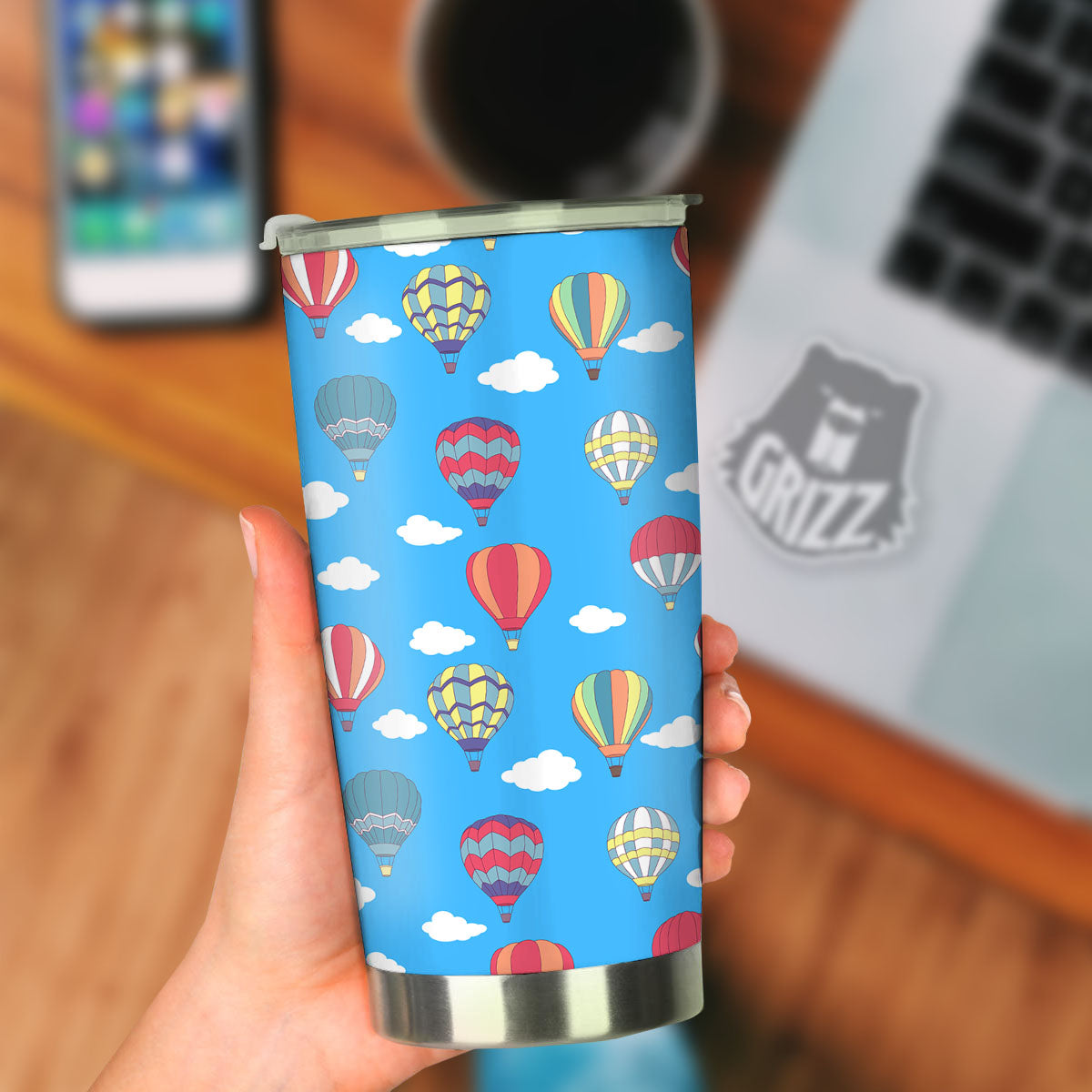 Blue Hot Air Balloon Print Pattern Tumbler-grizzshop