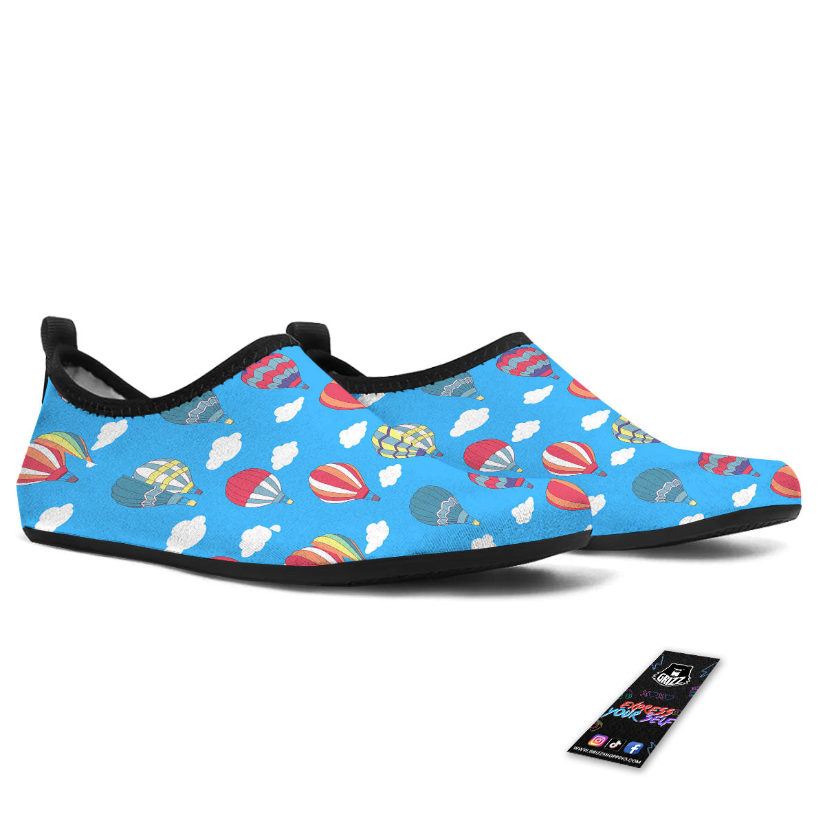 Blue Hot Air Balloon Print Pattern Water Shoes-grizzshop