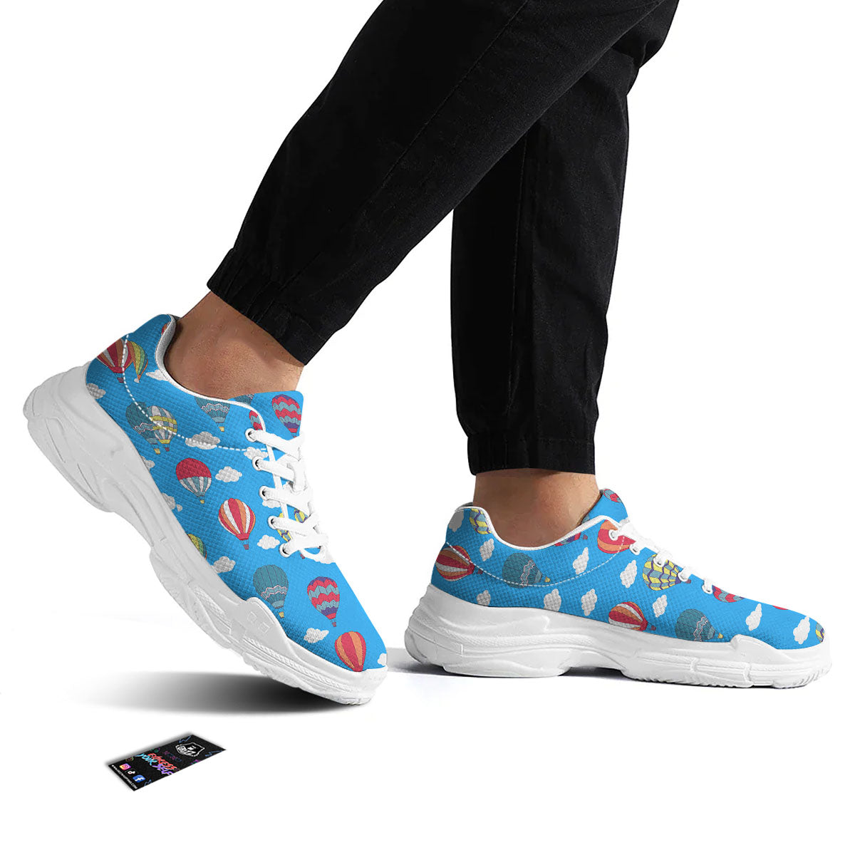 Blue Hot Air Balloon Print Pattern White Chunky Shoes-grizzshop