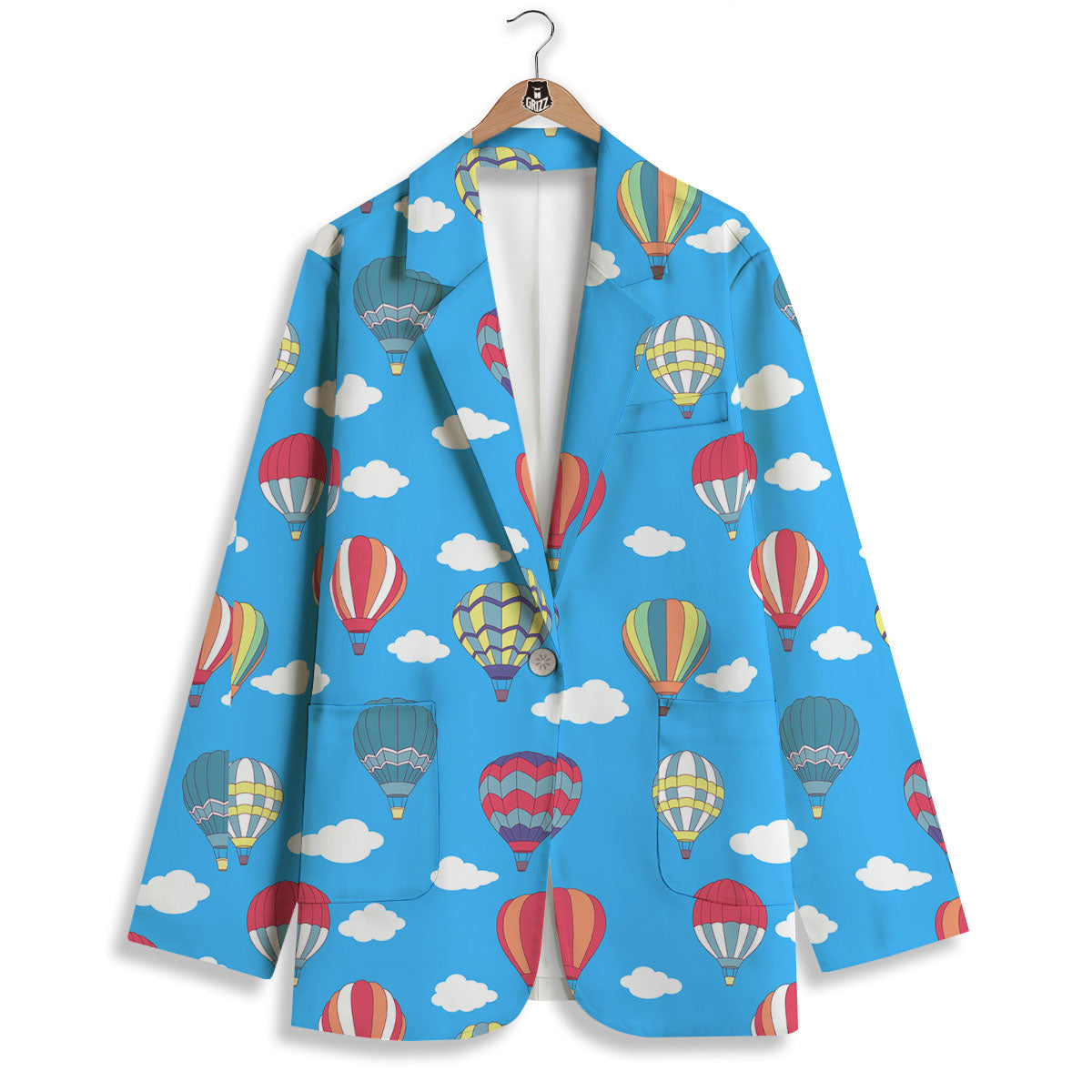 Blue Hot Air Balloon Print Pattern Women's Blazer-grizzshop