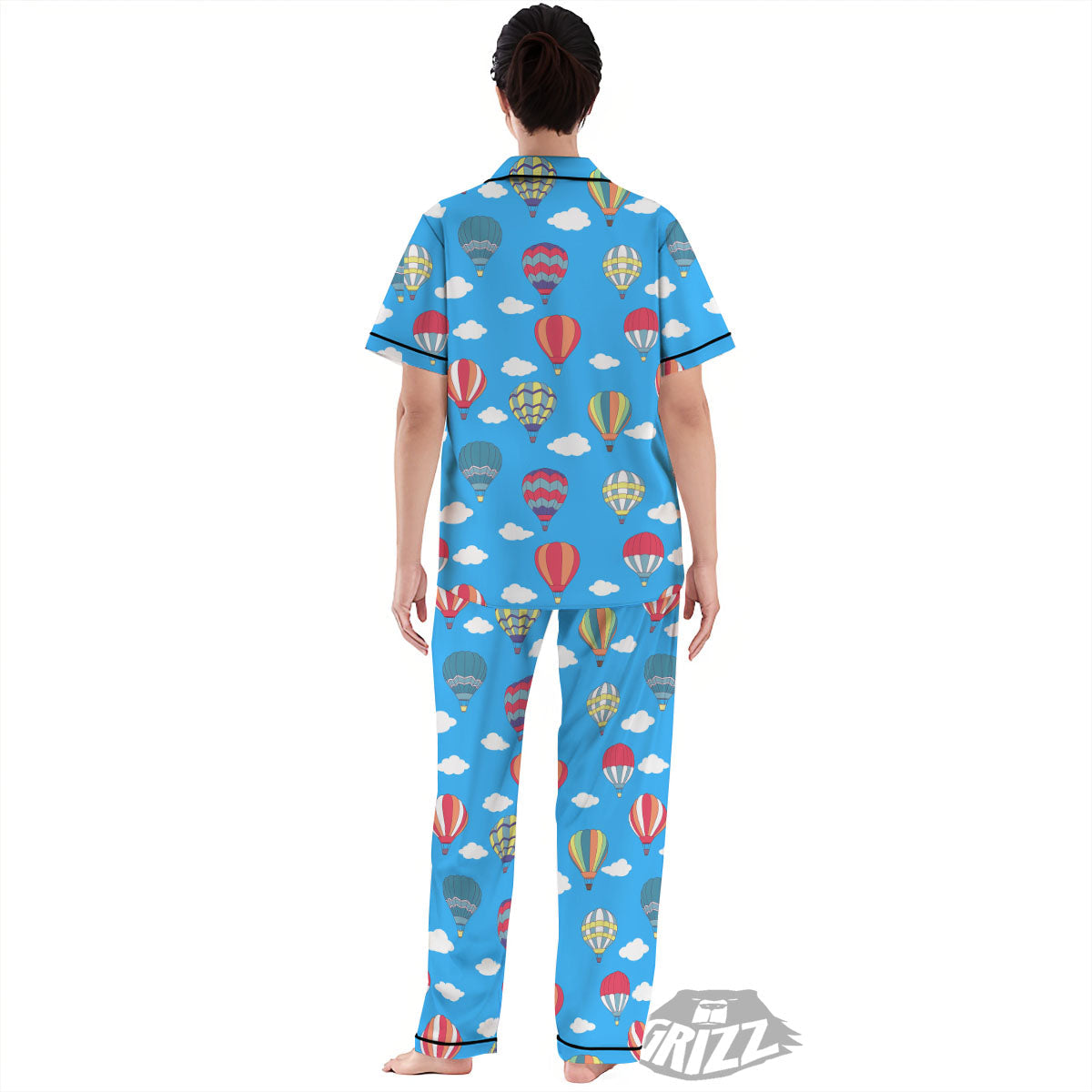 Blue Hot Air Balloon Print Pattern Women's Pajamas Set-grizzshop