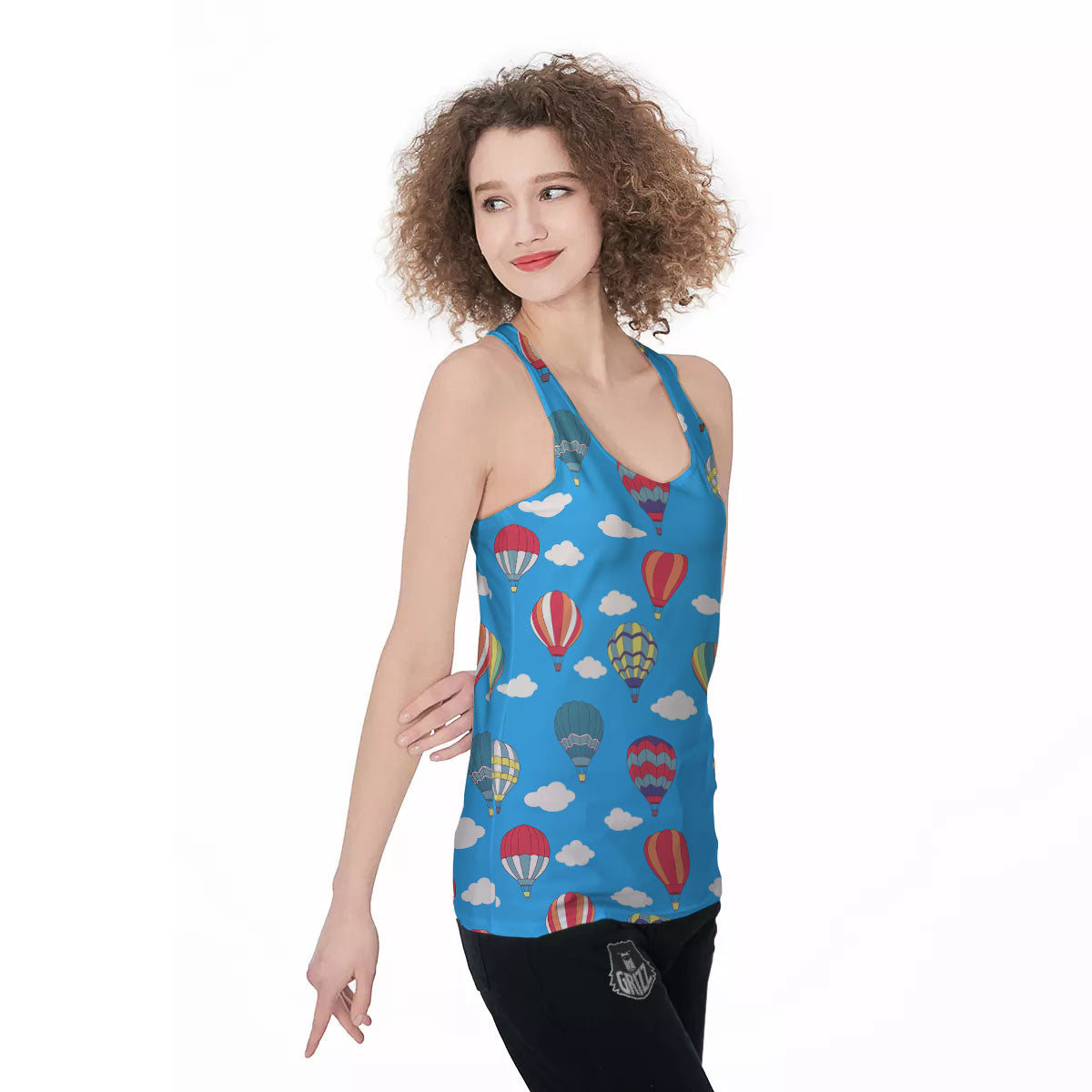 Blue Hot Air Balloon Print Pattern Women's Racerback Tank Top-grizzshop