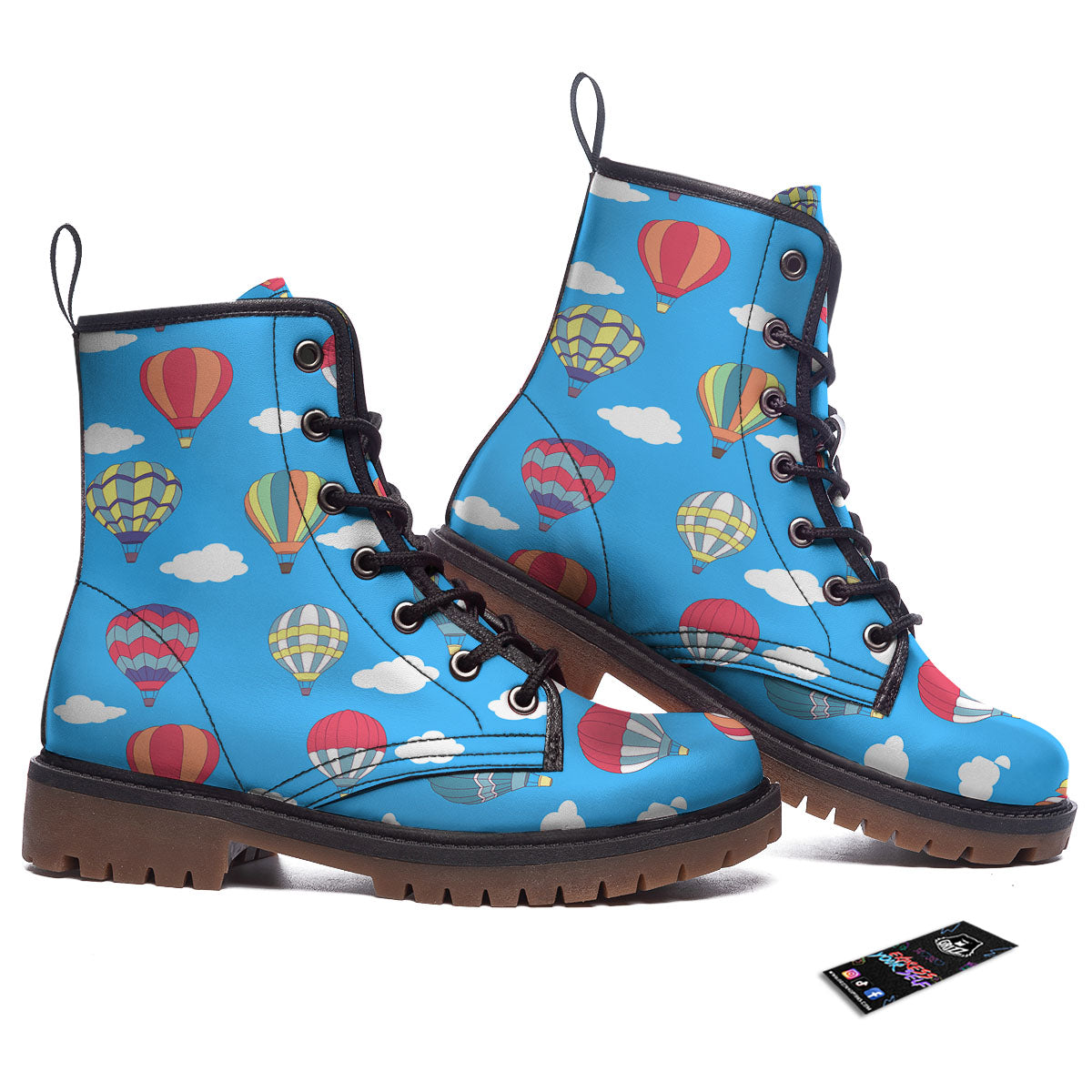 Blue Hot Air Balloon Print Pattern Work Boots-grizzshop