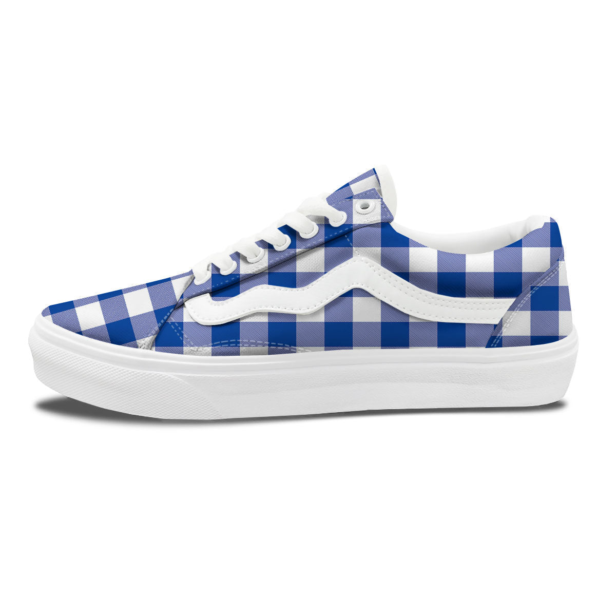 Blue Indigo And White Gingham Print Skate Shoes-grizzshop