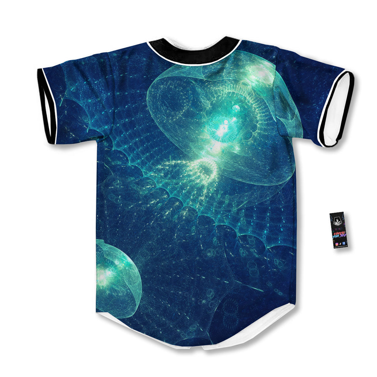 Blue Jellyfish On Deep Sea Print Baseball Jersey-grizzshop