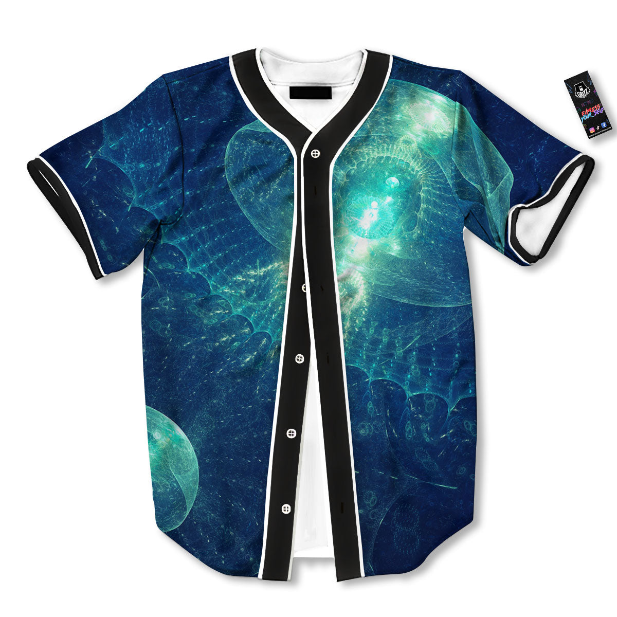 Blue Jellyfish On Deep Sea Print Baseball Jersey-grizzshop