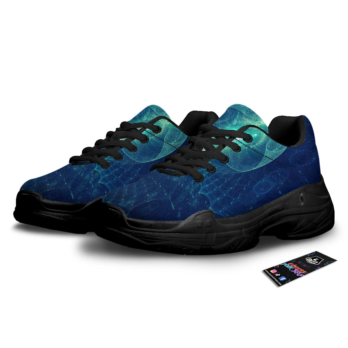 Blue Jellyfish On Deep Sea Print Black Chunky Shoes-grizzshop