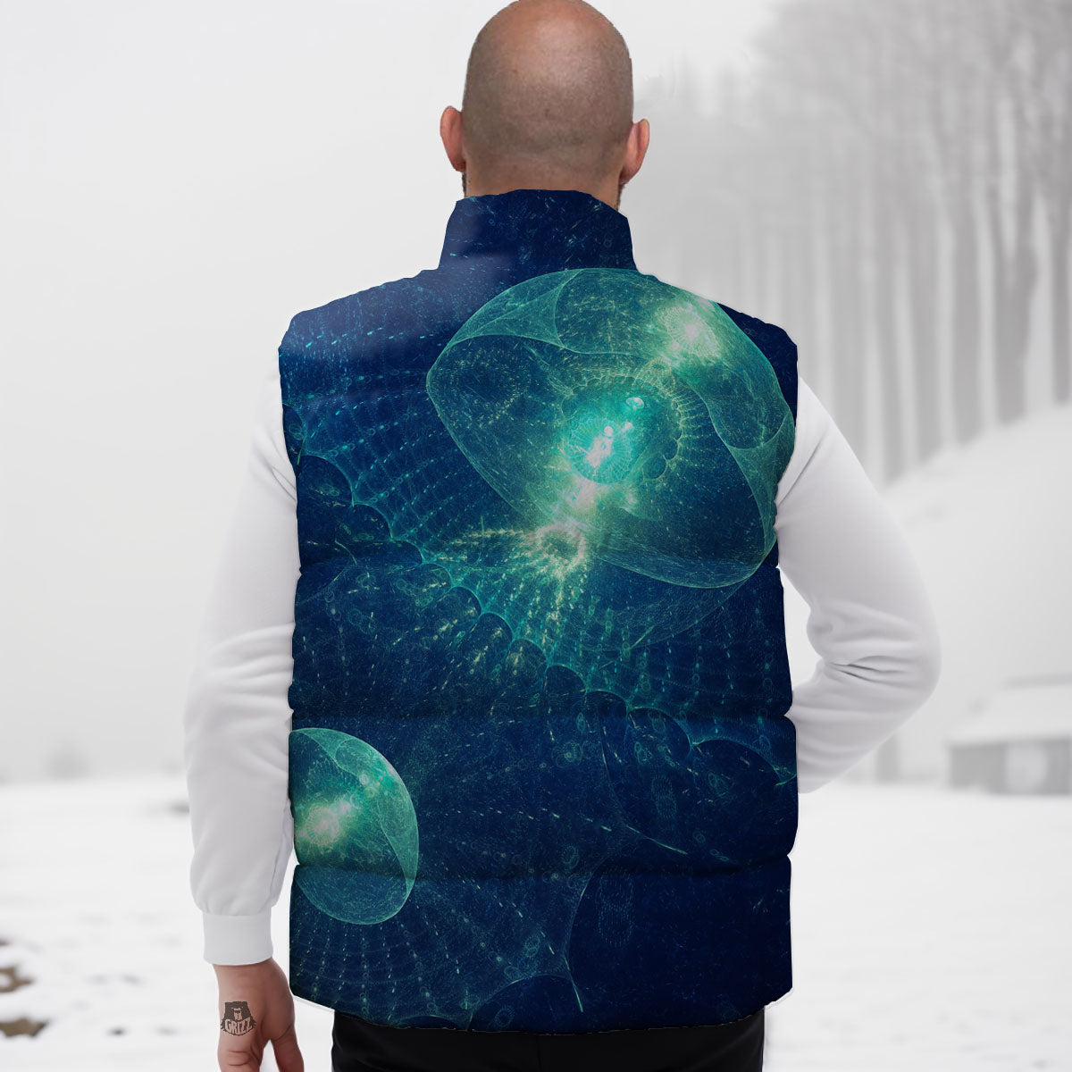 Blue Jellyfish On Deep Sea Print Down Vest