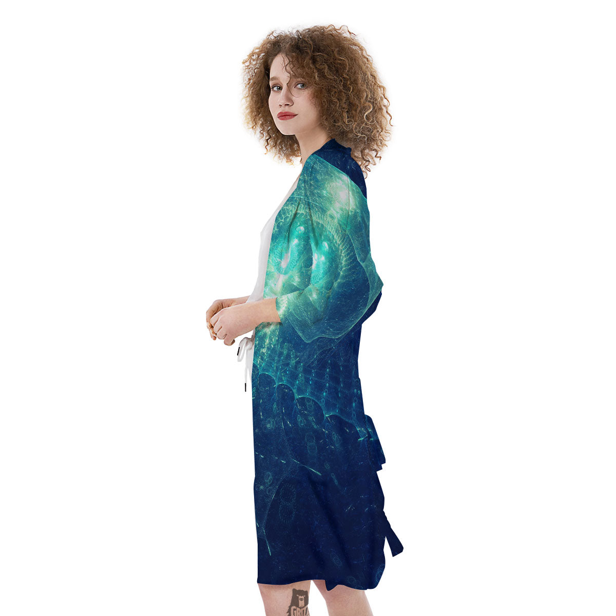 Blue Jellyfish On Deep Sea Print Kimono-grizzshop