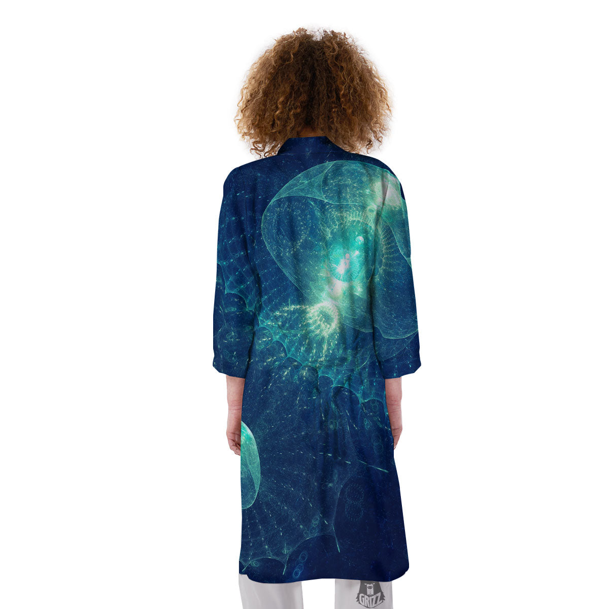 Blue Jellyfish On Deep Sea Print Kimono-grizzshop