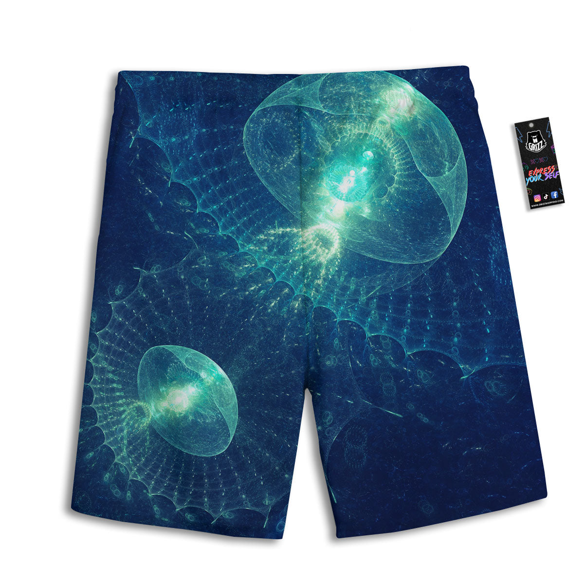 Blue Jellyfish On Deep Sea Print Men's Athletic Shorts