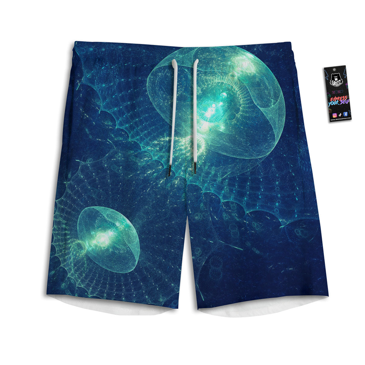 Blue Jellyfish On Deep Sea Print Men's Athletic Shorts