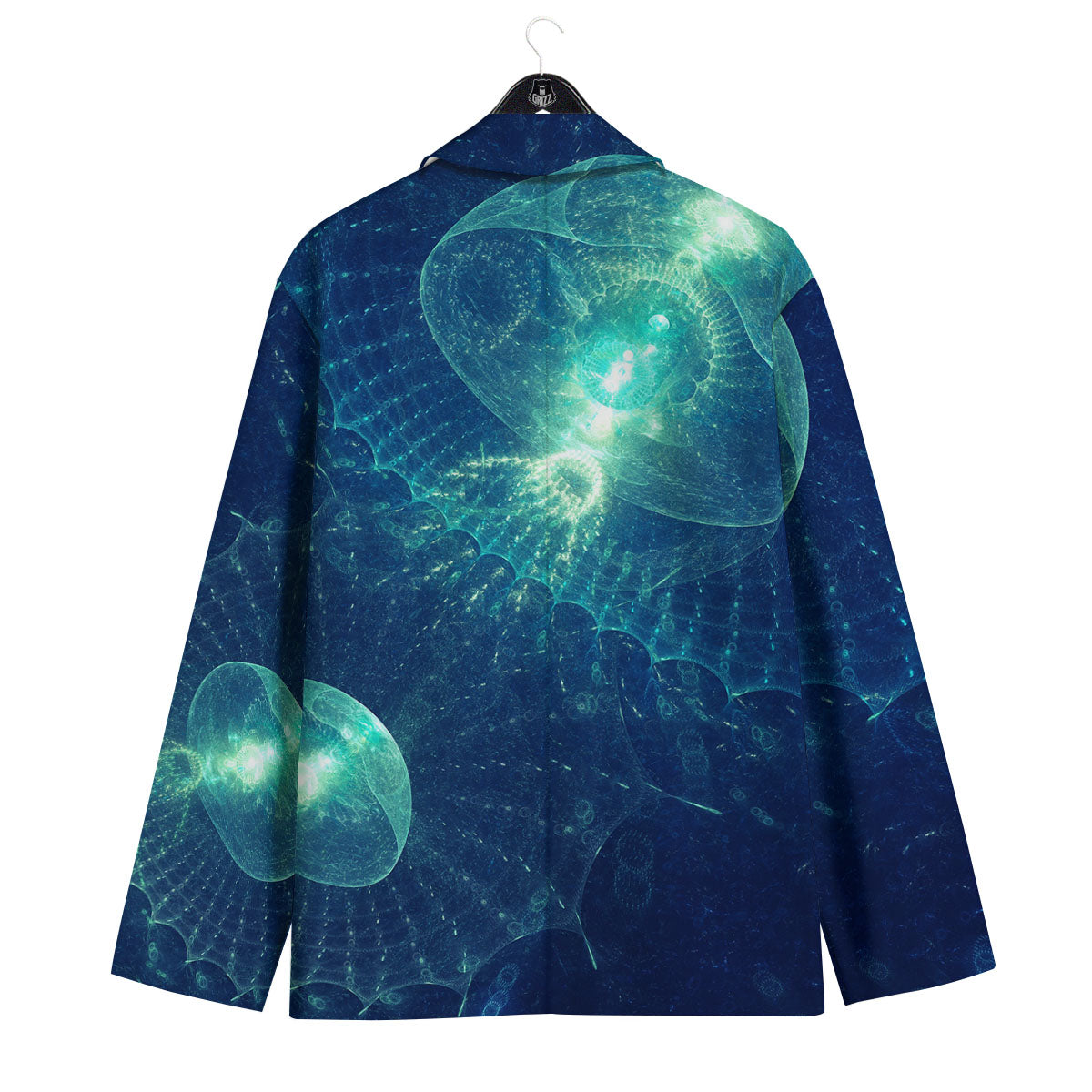 Blue Jellyfish On Deep Sea Print Men's Sport Coat-grizzshop