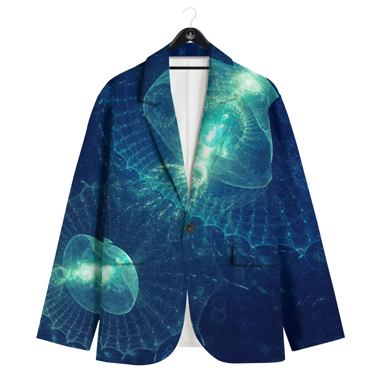 Blue Jellyfish On Deep Sea Print Men's Sport Coat-grizzshop