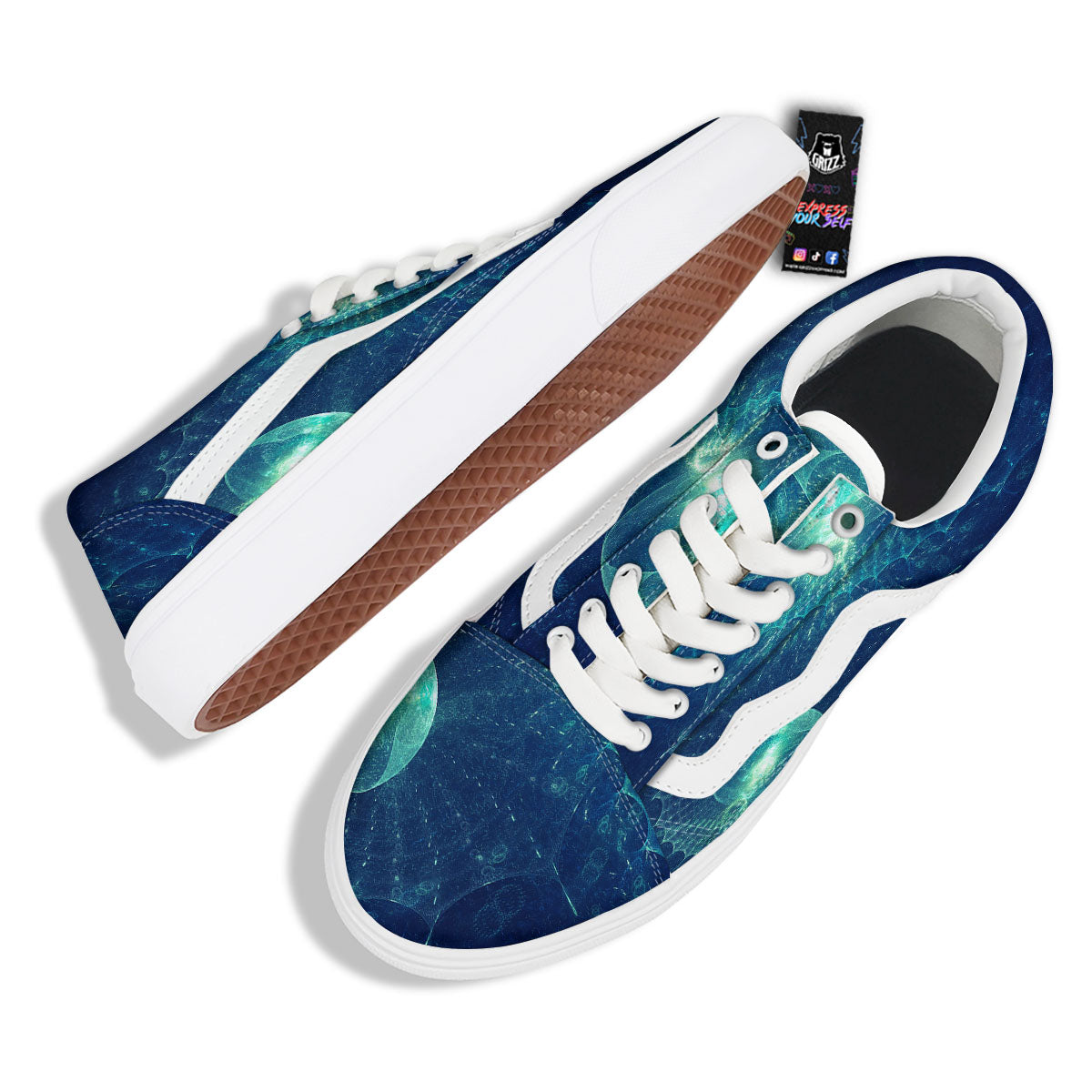 Blue Jellyfish On Deep Sea Print Skate Shoes-grizzshop