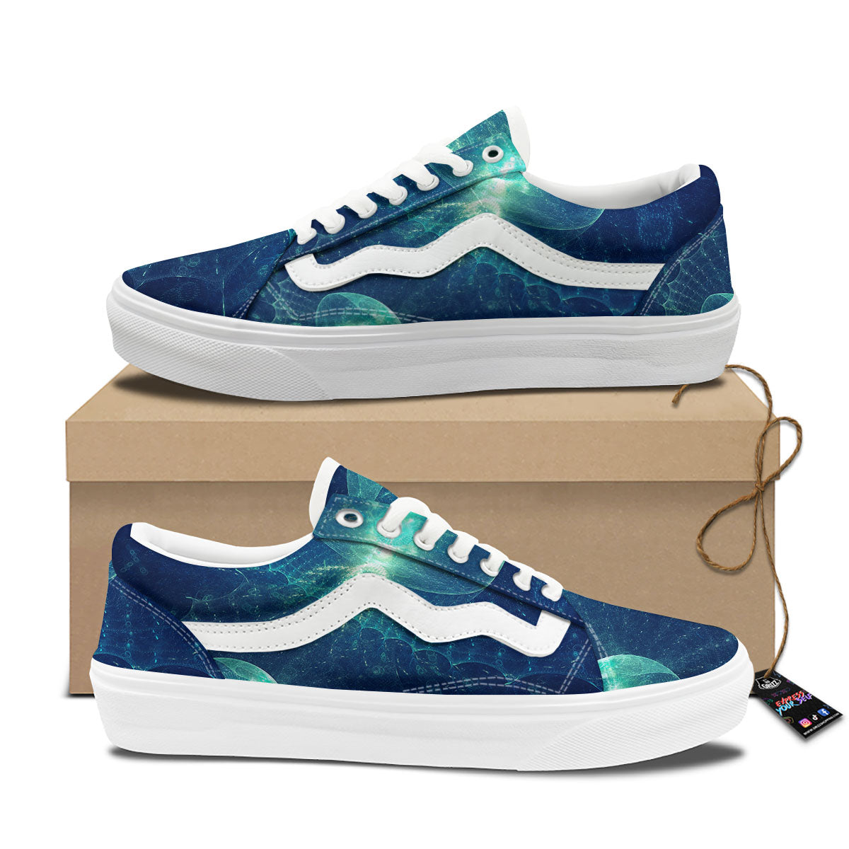 Blue Jellyfish On Deep Sea Print Skate Shoes-grizzshop