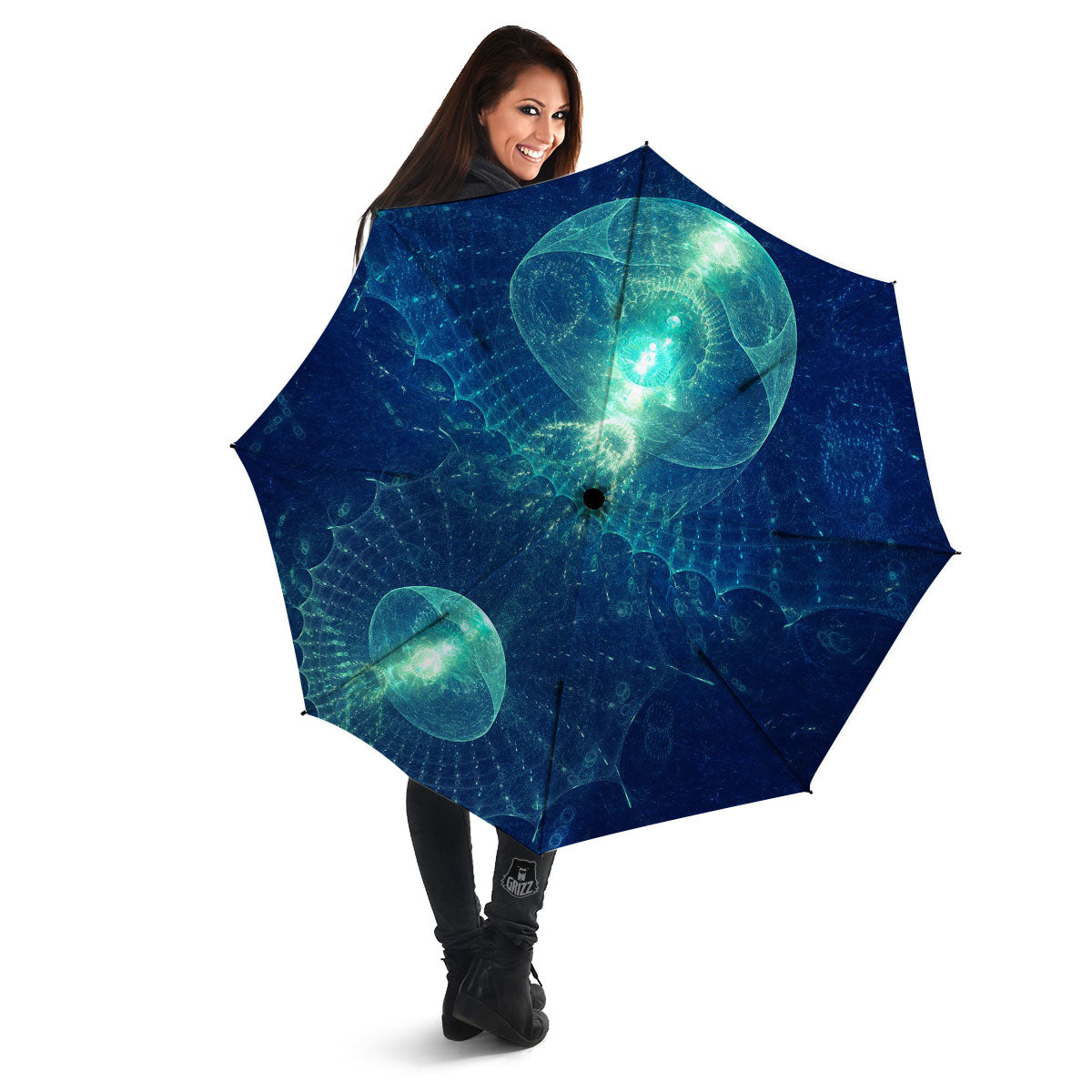 Blue Jellyfish On Deep Sea Print Umbrella-grizzshop