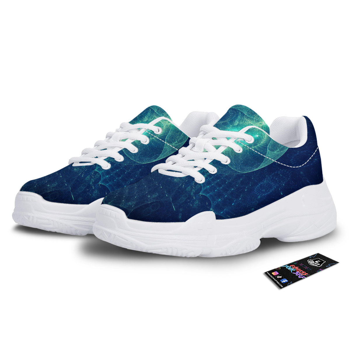 Blue Jellyfish On Deep Sea Print White Chunky Shoes-grizzshop