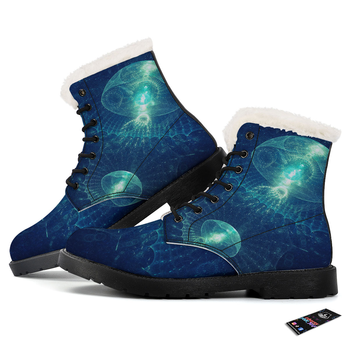 Blue Jellyfish On Deep Sea Print Winter Boots-grizzshop