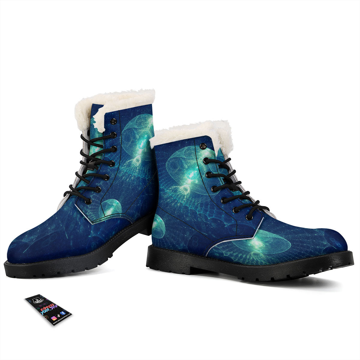 Blue Jellyfish On Deep Sea Print Winter Boots-grizzshop