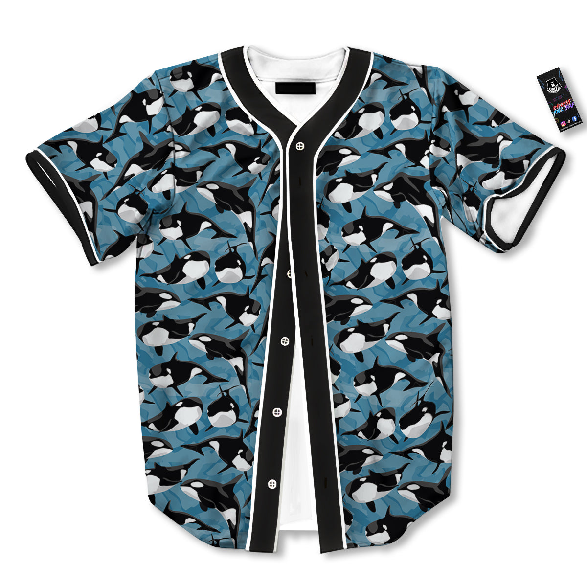 Blue Killer Whale Print Pattern Baseball Jersey-grizzshop