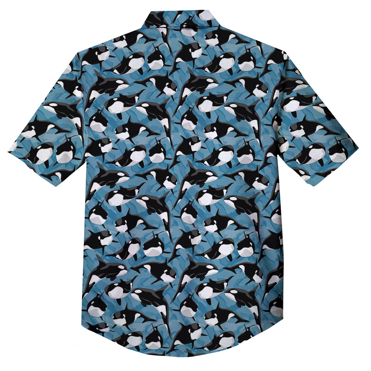 Blue Killer Whale Print Pattern Button Up Shirt-grizzshop