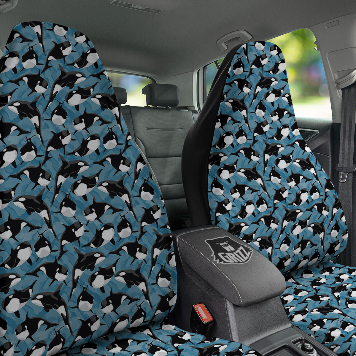 Blue Killer Whale Print Pattern Car Seat Covers-grizzshop