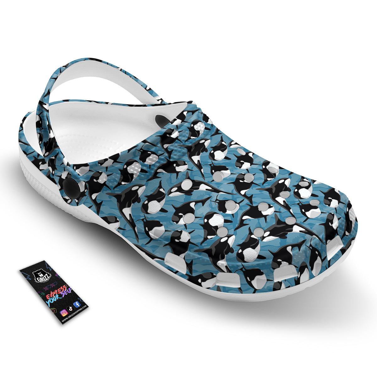 Blue Killer Whale Print Pattern Clog-grizzshop