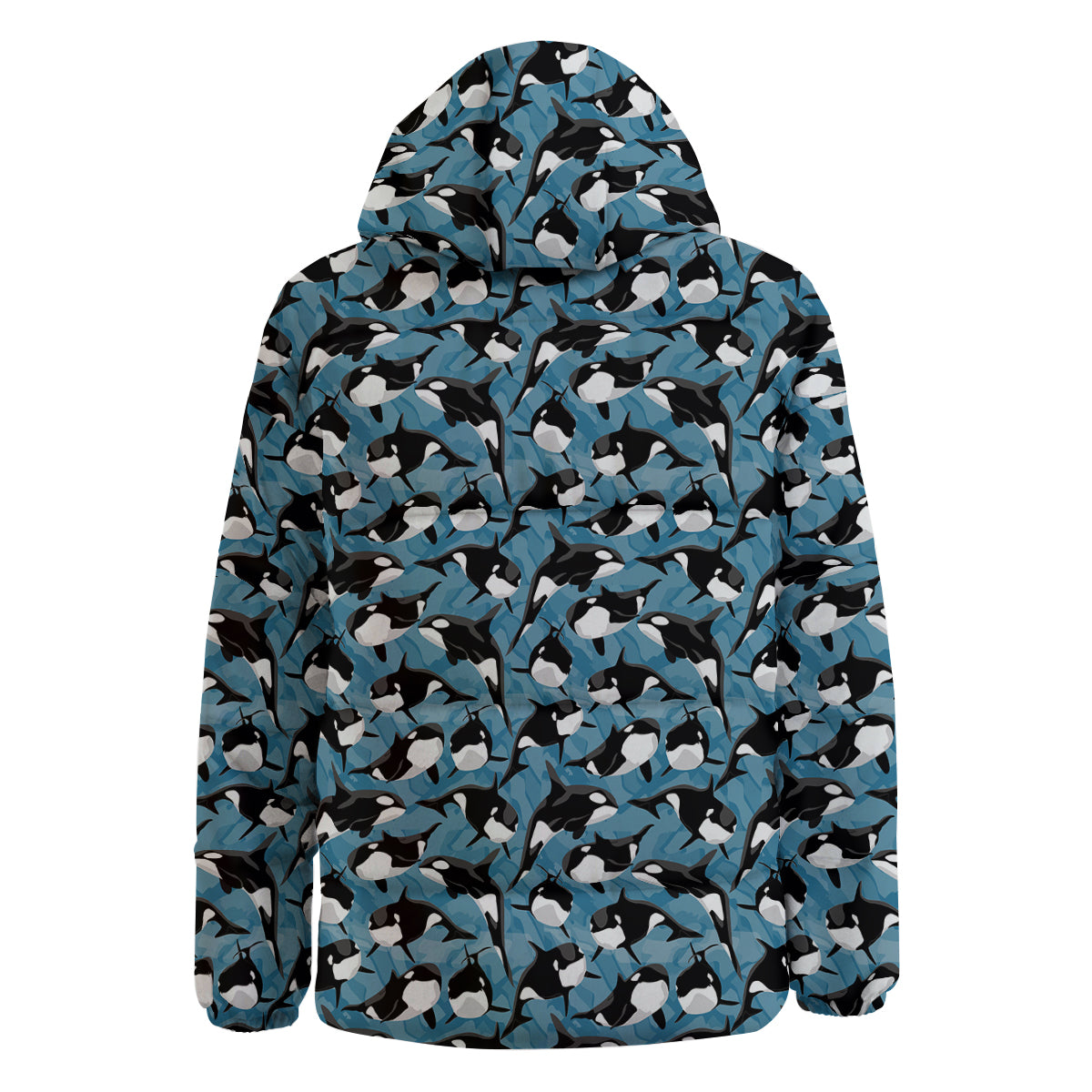 Blue Killer Whale Print Pattern Down Jacket-grizzshop