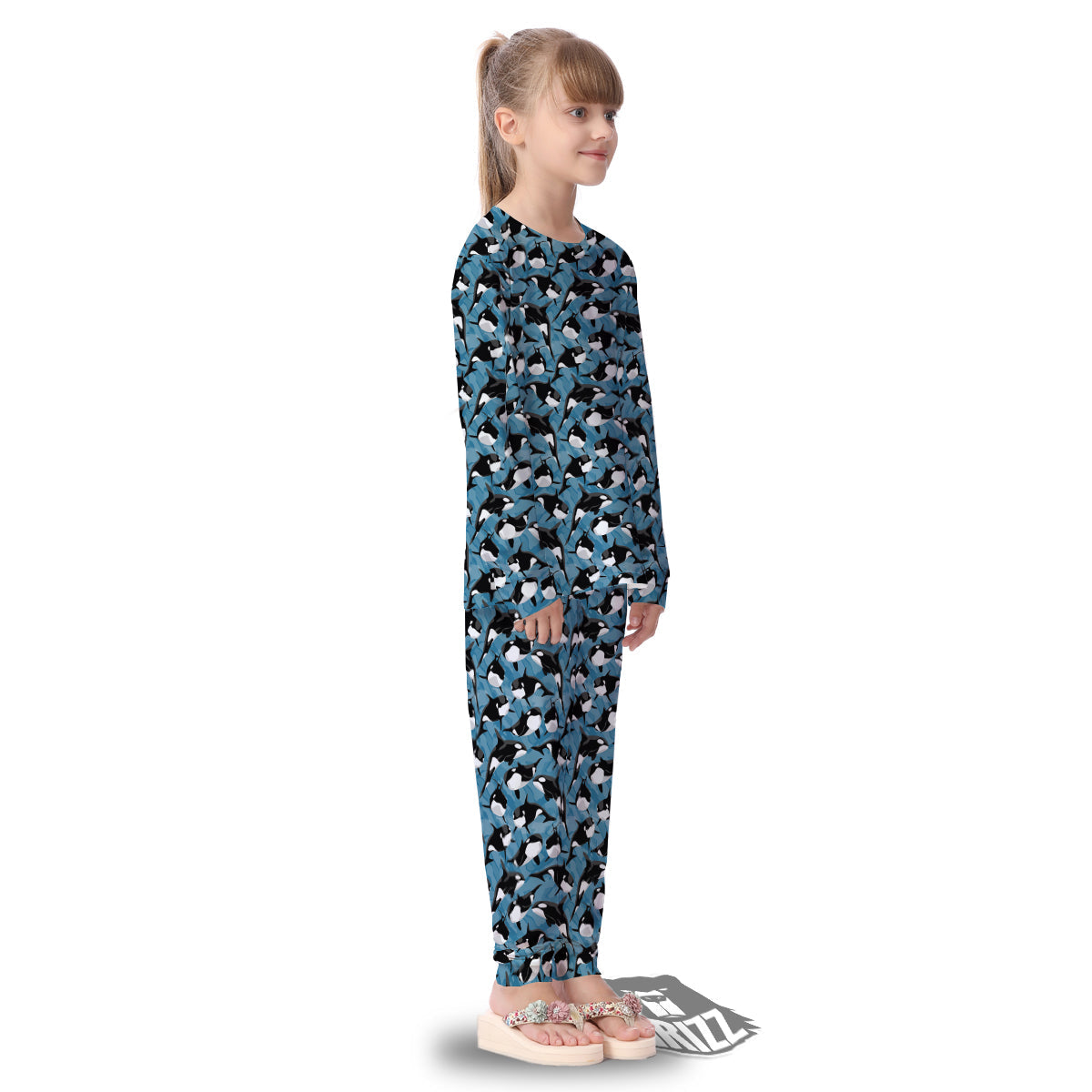 Blue Killer Whale Print Pattern Kid's Pajamas-grizzshop