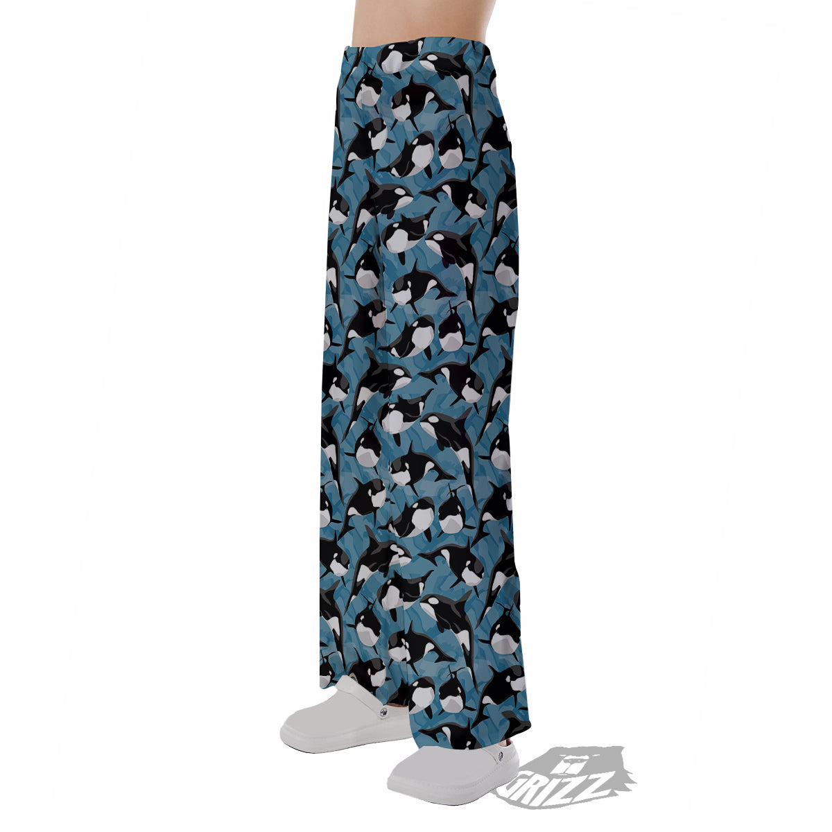 Blue Killer Whale Print Pattern Pajama Pants-grizzshop