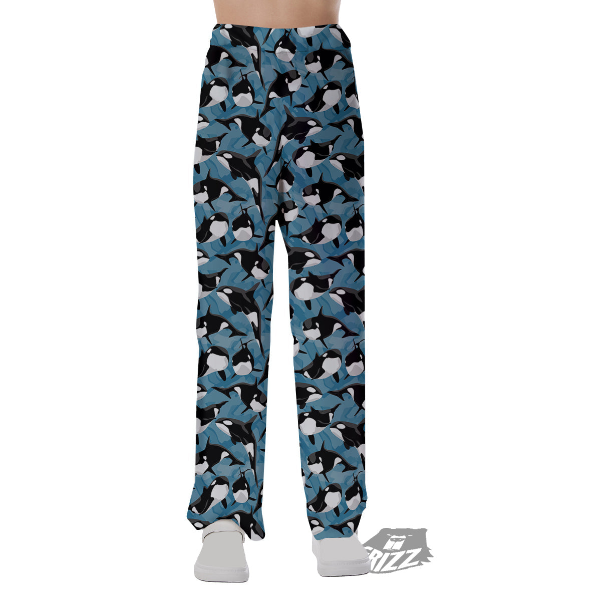 Blue Killer Whale Print Pattern Pajama Pants-grizzshop