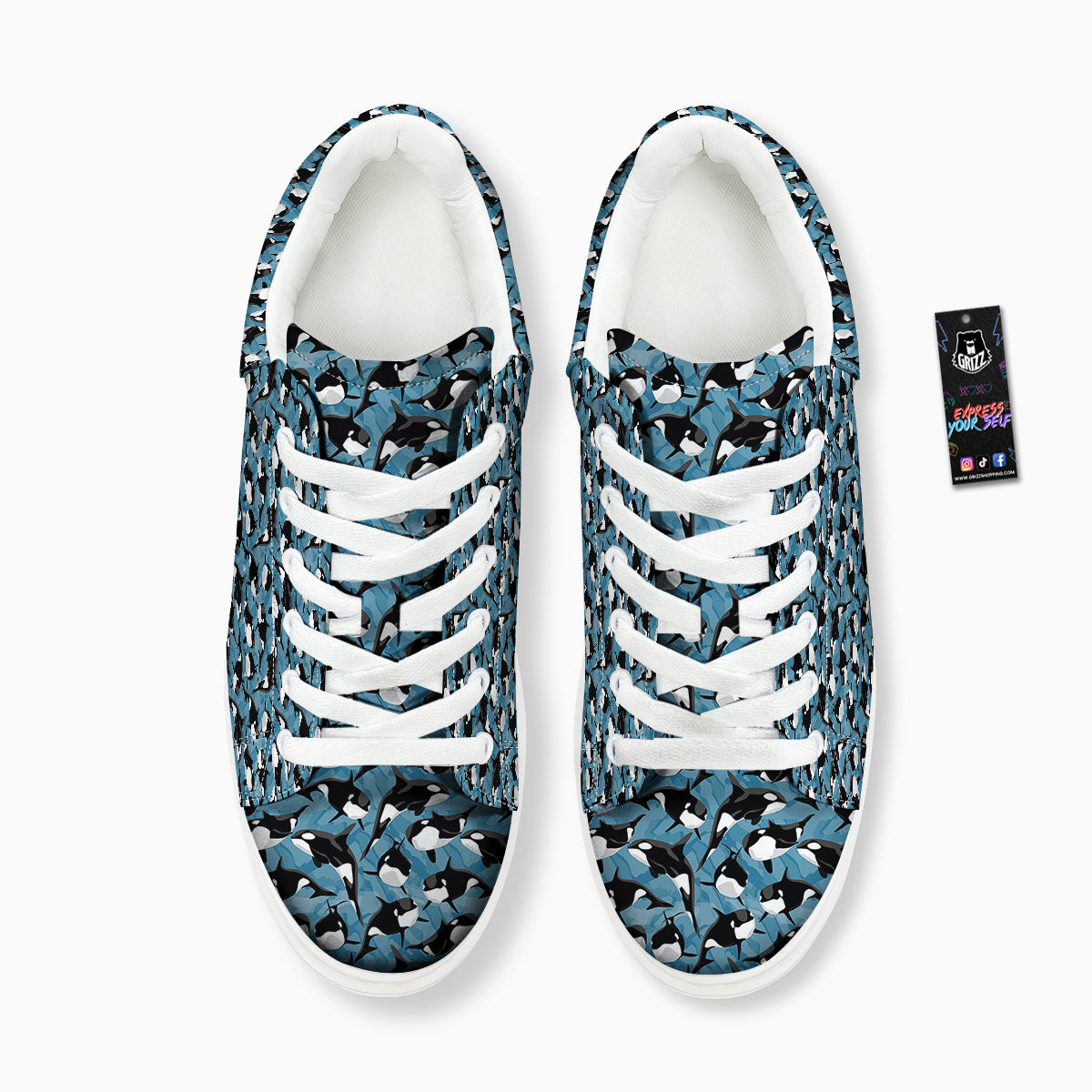 Blue Killer Whale Print Pattern Platform Shoes-grizzshop