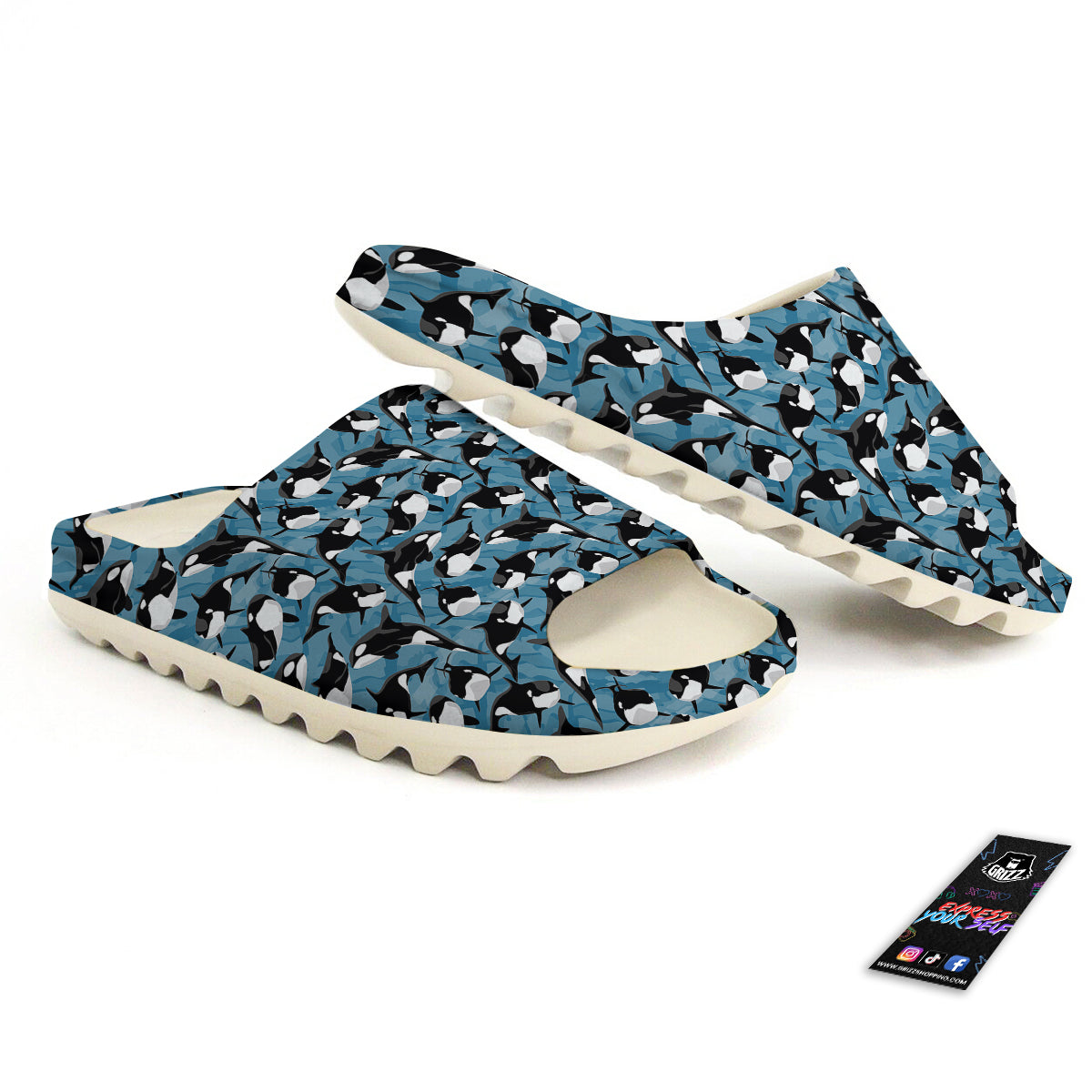 Blue Killer Whale Print Pattern Sandals-grizzshop