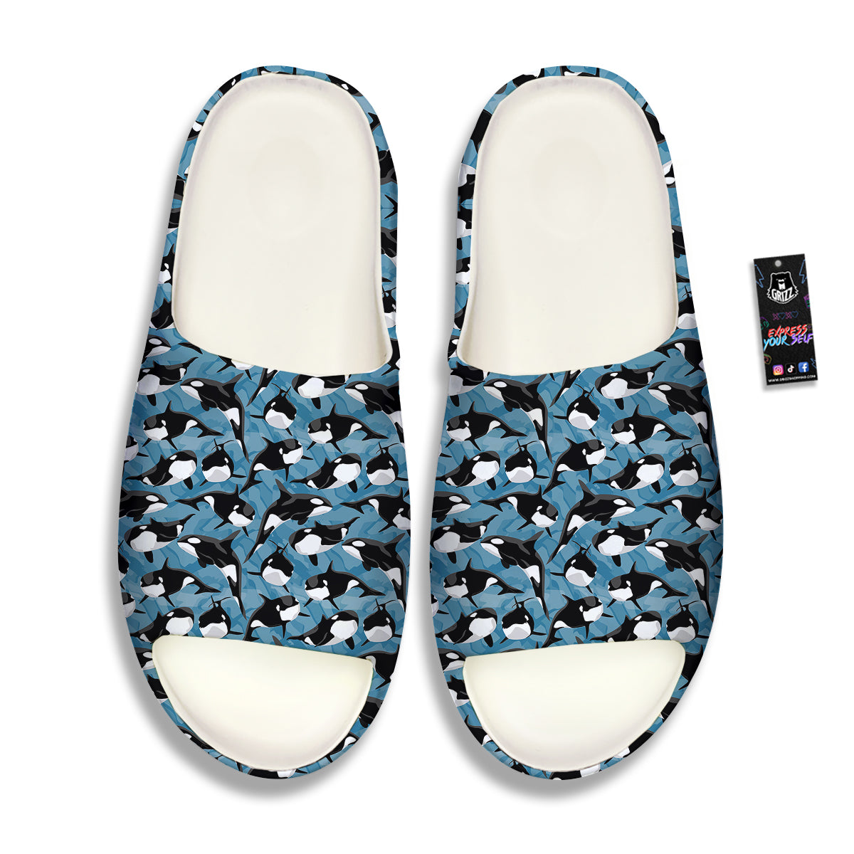 Blue Killer Whale Print Pattern Sandals-grizzshop