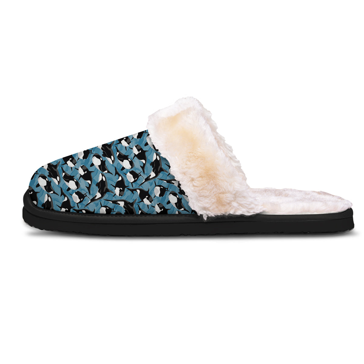 Blue Killer Whale Print Pattern Slippers-grizzshop
