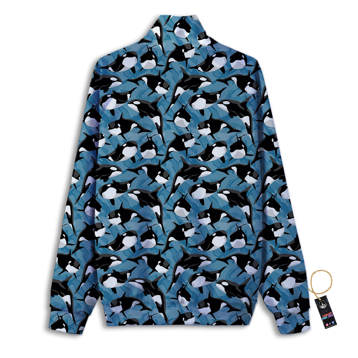 Blue Killer Whale Print Pattern Track Jacket-grizzshop
