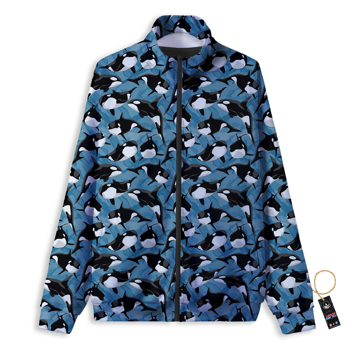 Blue Killer Whale Print Pattern Track Jacket-grizzshop