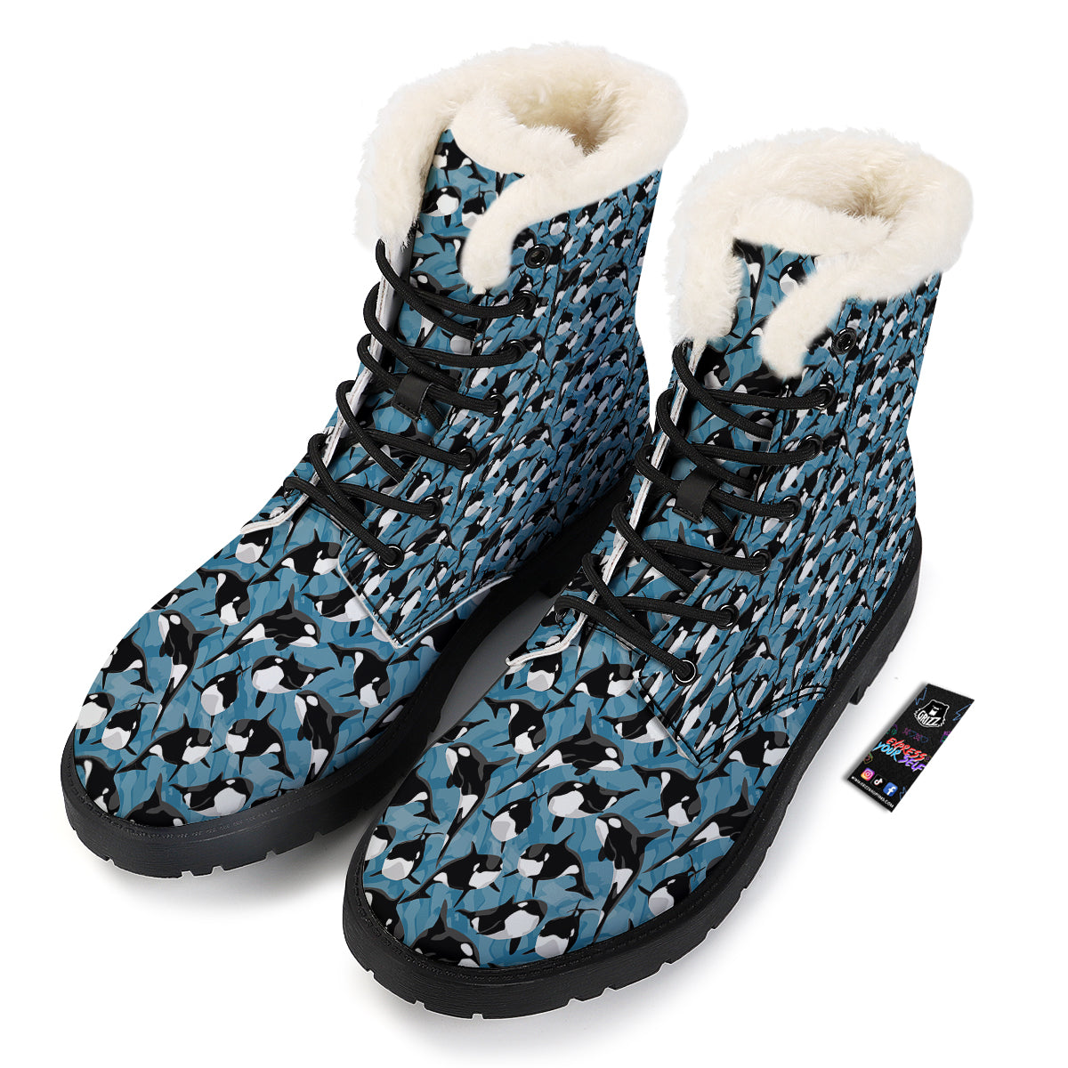 Blue Killer Whale Print Pattern Winter Boots-grizzshop