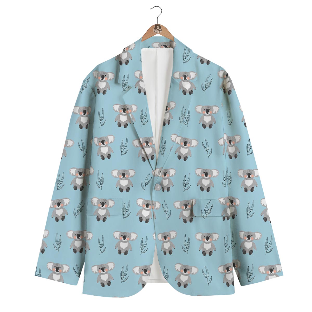 Blue Koala Pattern Print Men's Blazer-grizzshop