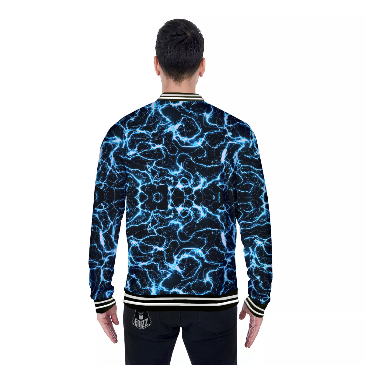 Blue Lightning Explosion Print Pattern Baseball Jacket-grizzshop