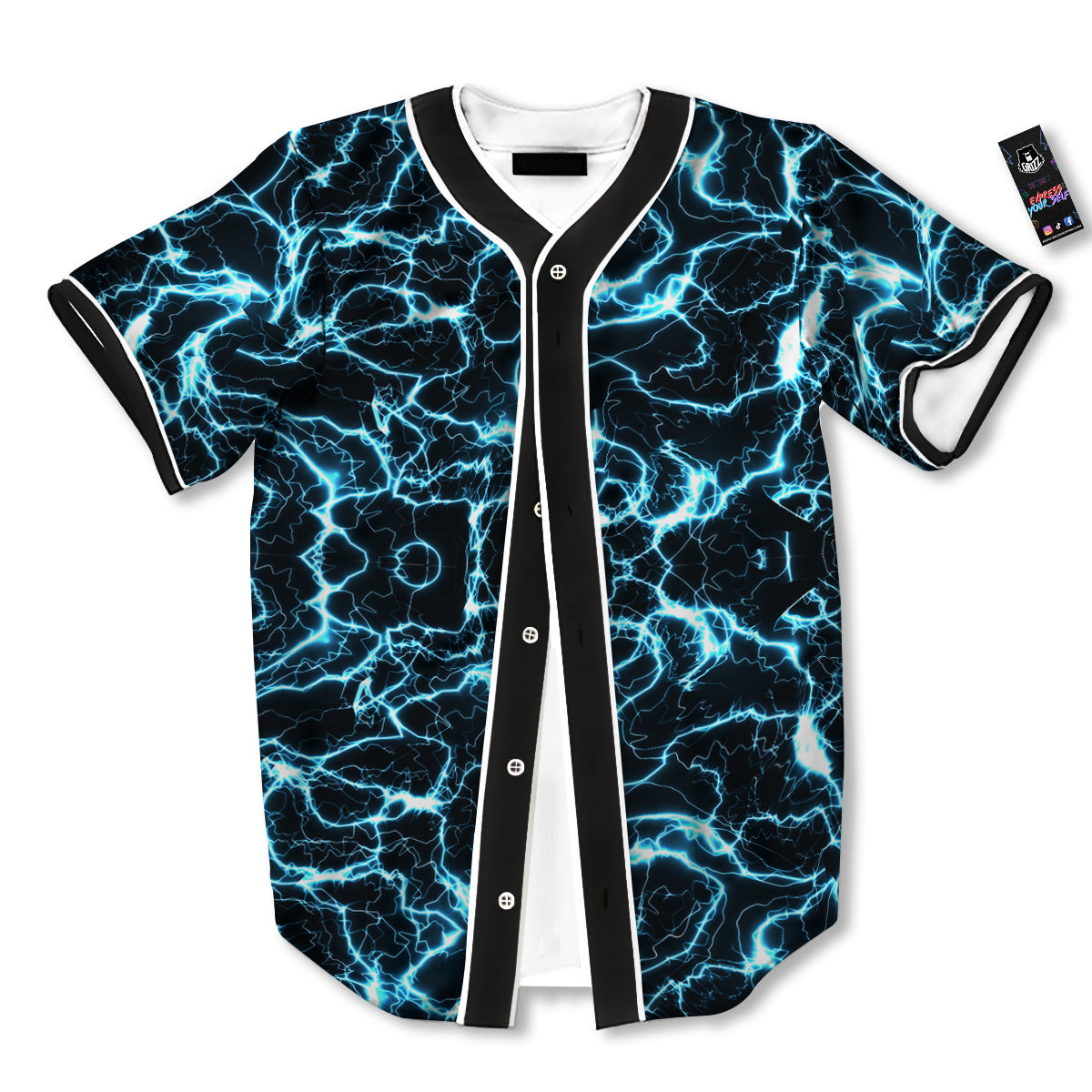 Blue Lightning Explosion Print Pattern Baseball Jersey-grizzshop