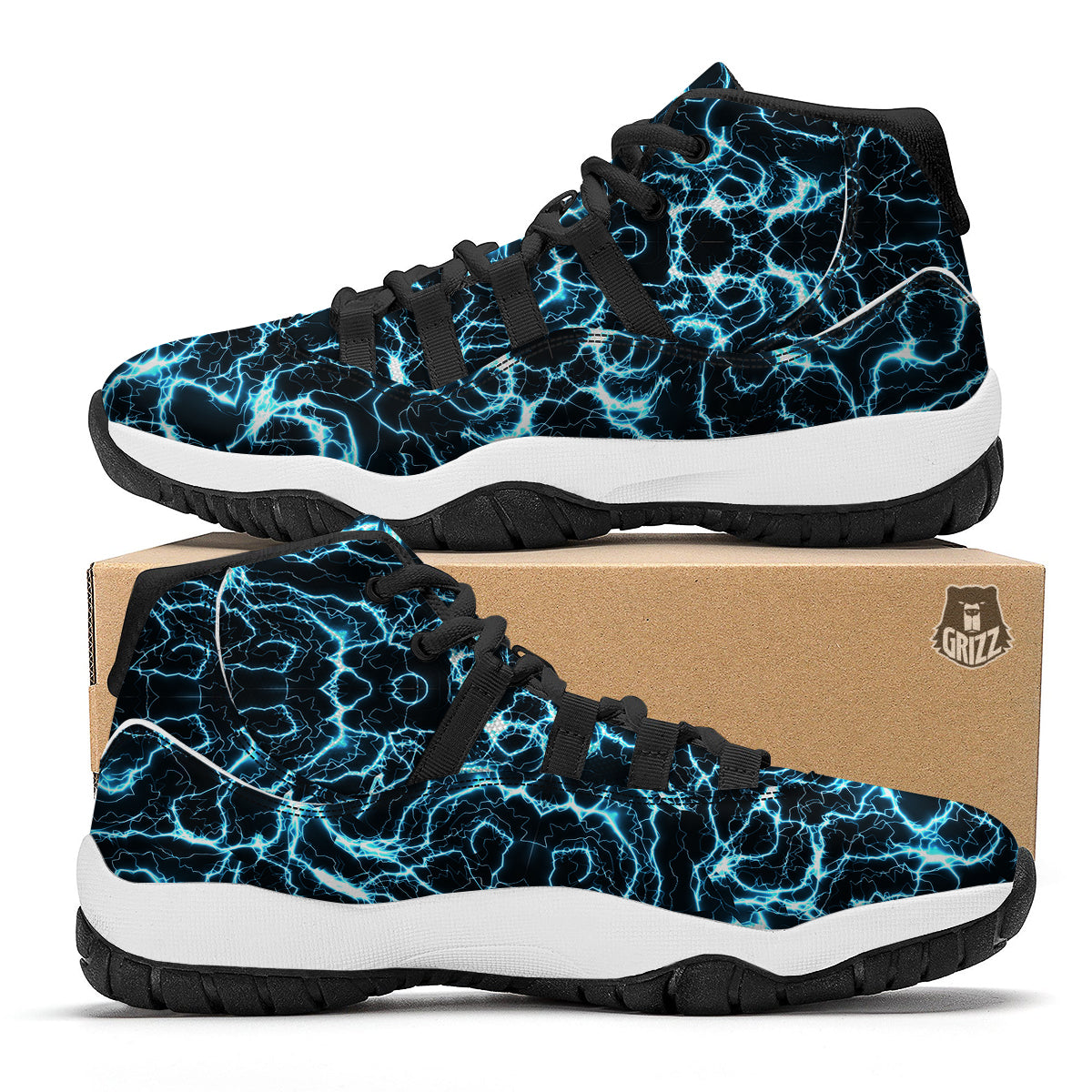 Blue Lightning Explosion Print Pattern Black Bball Shoes-grizzshop