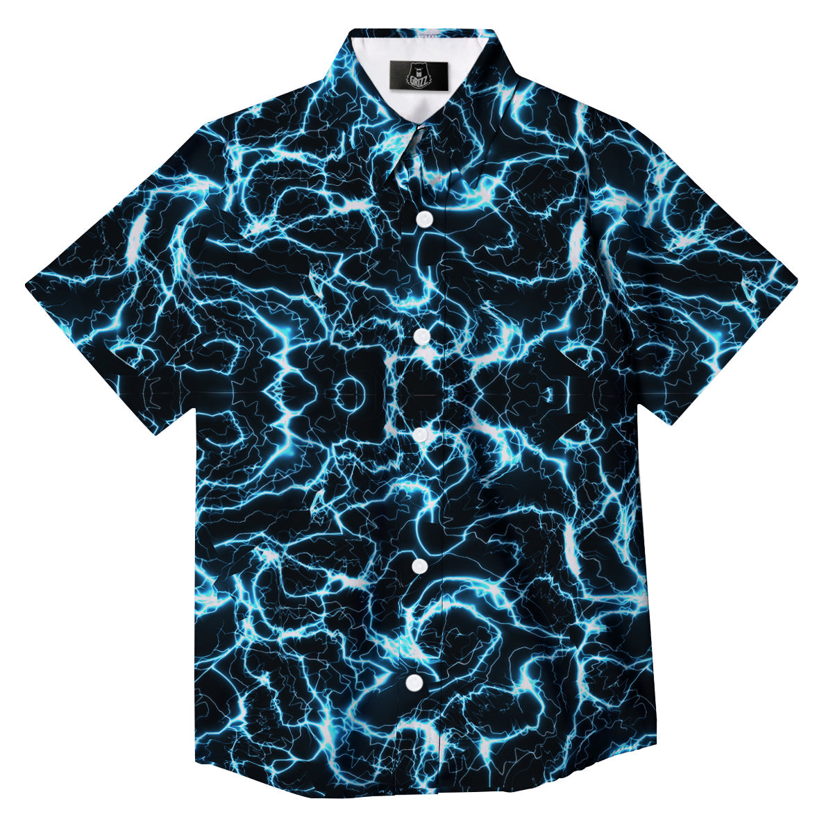 Blue Lightning Explosion Print Pattern Button Up Shirt-grizzshop