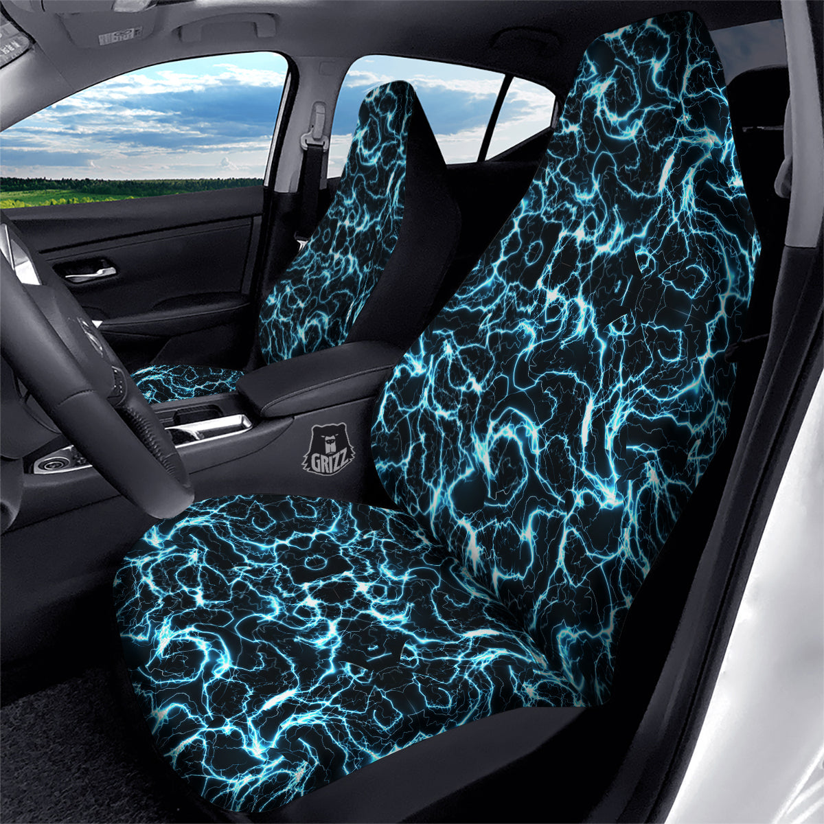 Blue Lightning Explosion Print Pattern Car Seat Covers-grizzshop