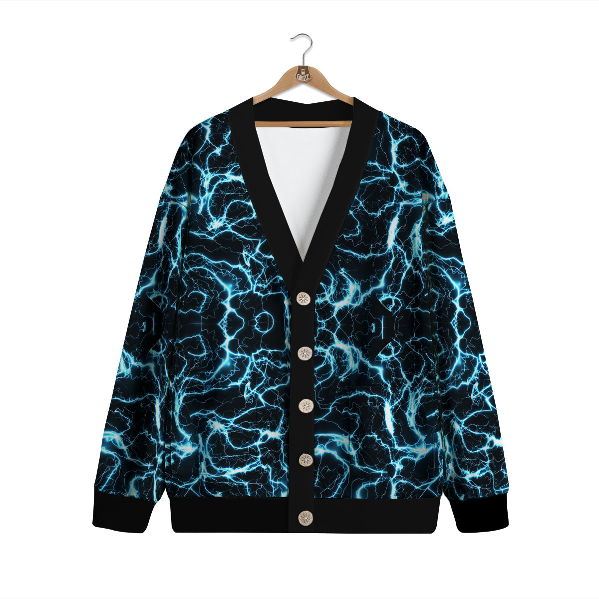 Blue Lightning Explosion Print Pattern Cardigan-grizzshop