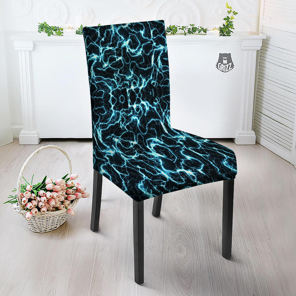 Blue Lightning Explosion Print Pattern Dining Chair Slipcover-grizzshop